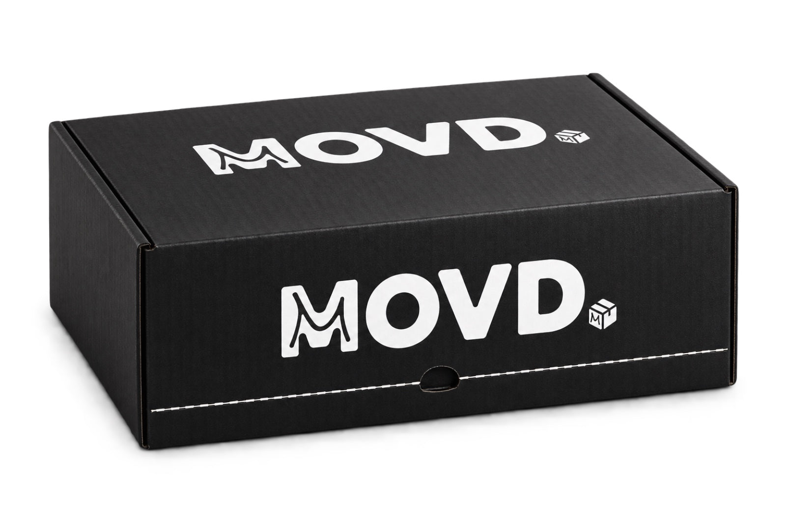 Zavřený MOVD box s bílým logem — ilustrační vizualizace
